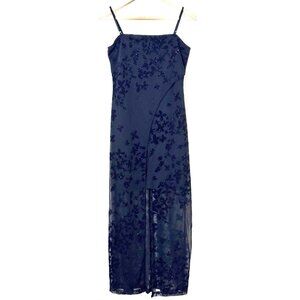 Vtg Y2K Velvet Burnout Floral Dress SzM Sparkle Sheer Stretch Whimsigoth Witchy